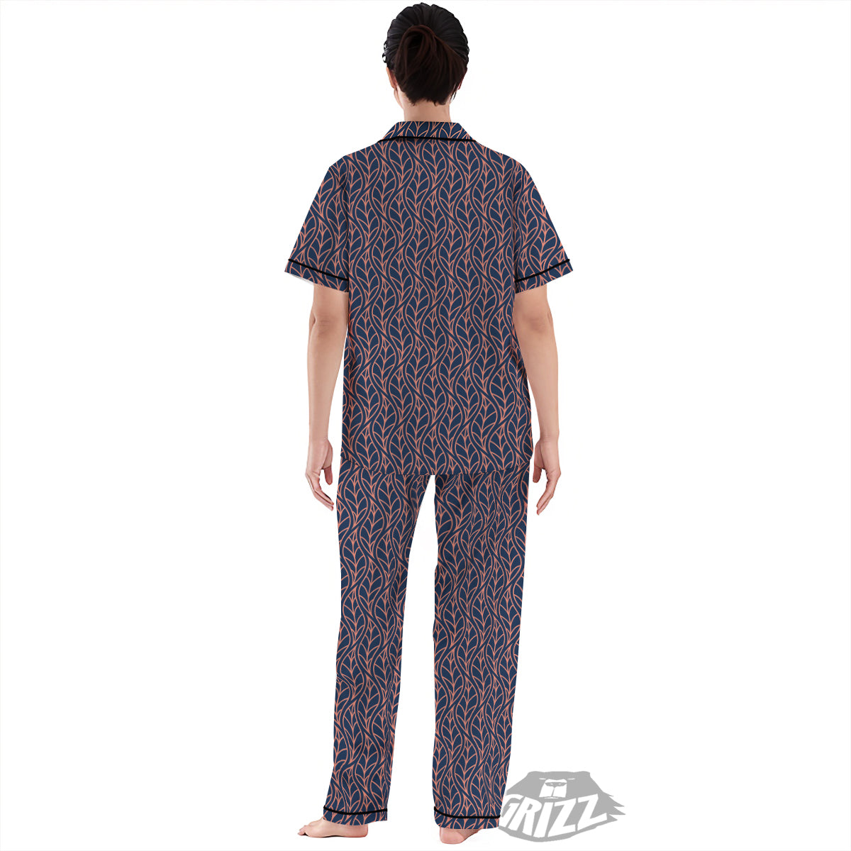 Geometric Leaf Vintage Print Pattern Women's Pajamas Set-grizzshop