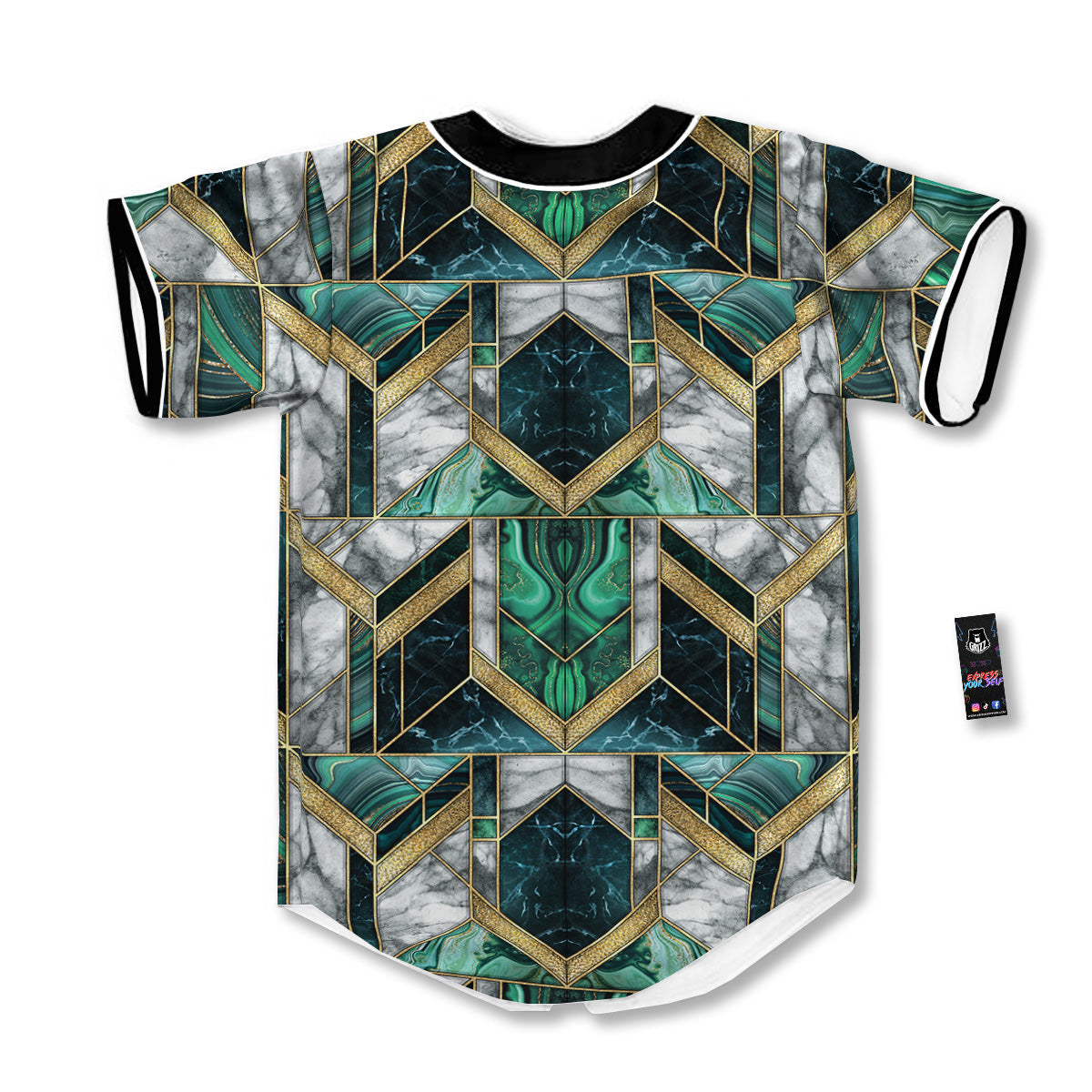 Geometric Marble Dark Green And Gold Print Pattern Baseball Jersey-grizzshop
