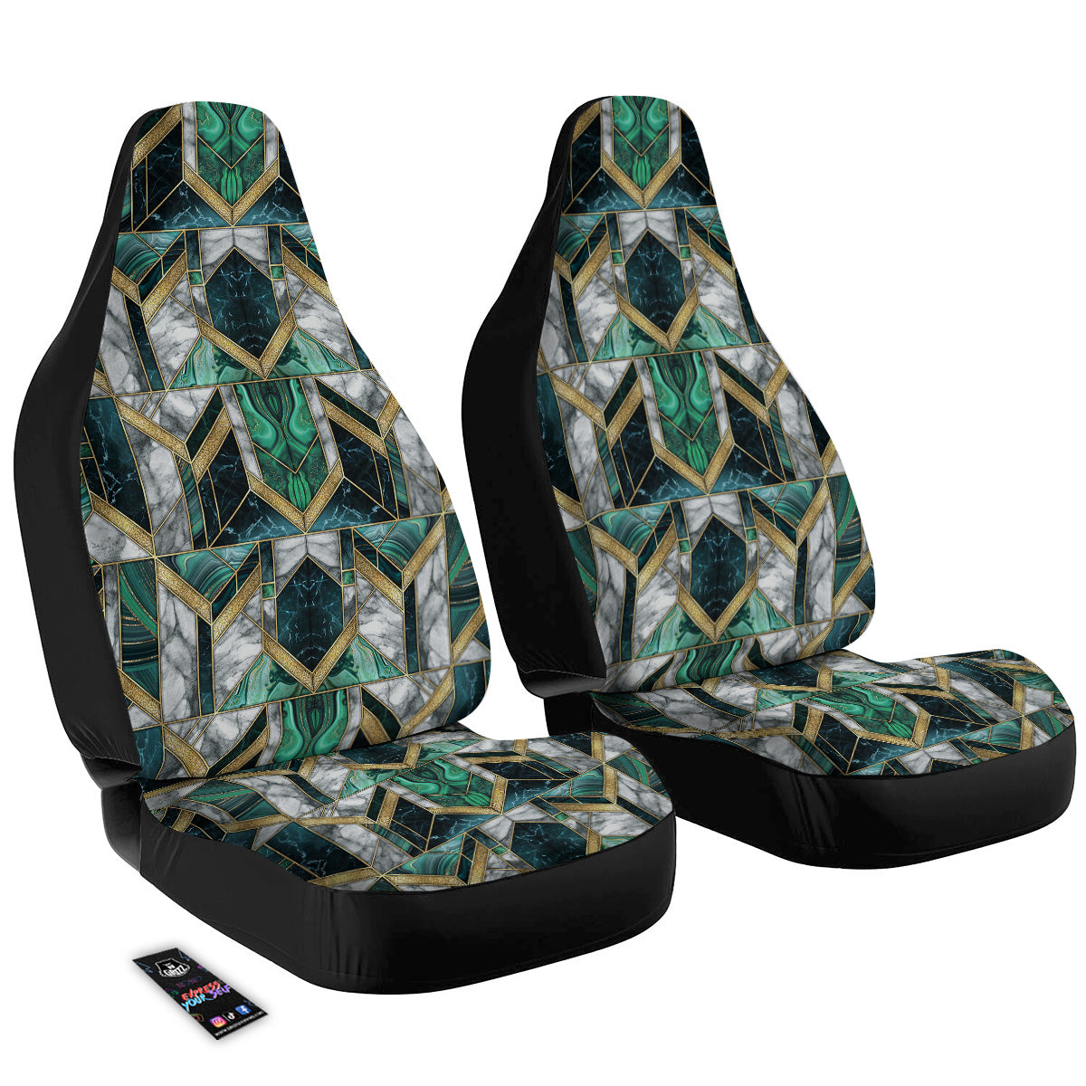 Geometric Marble Dark Green And Gold Print Pattern Car Seat Covers-grizzshop