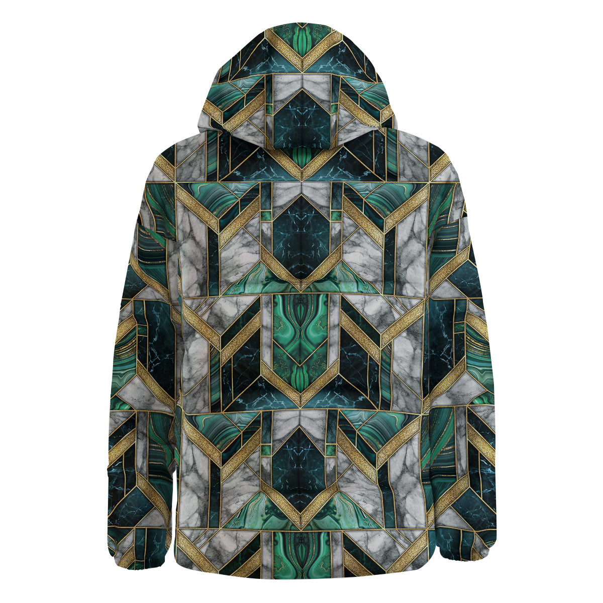 Geometric Marble Dark Green And Gold Print Pattern Down Jacket-grizzshop