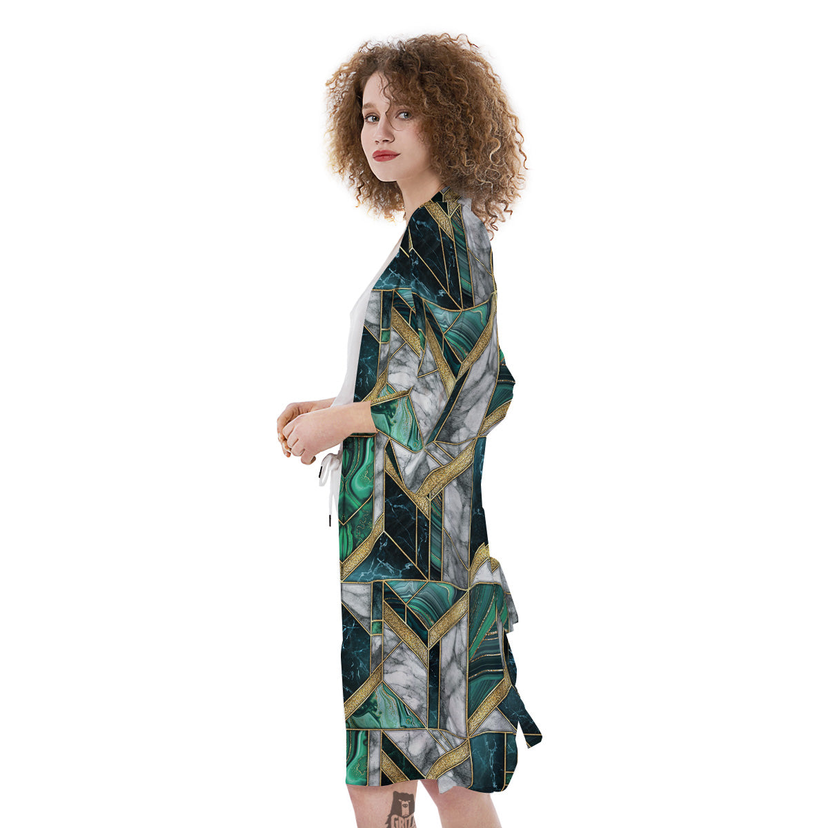 Geometric Marble Dark Green And Gold Print Pattern Kimono-grizzshop