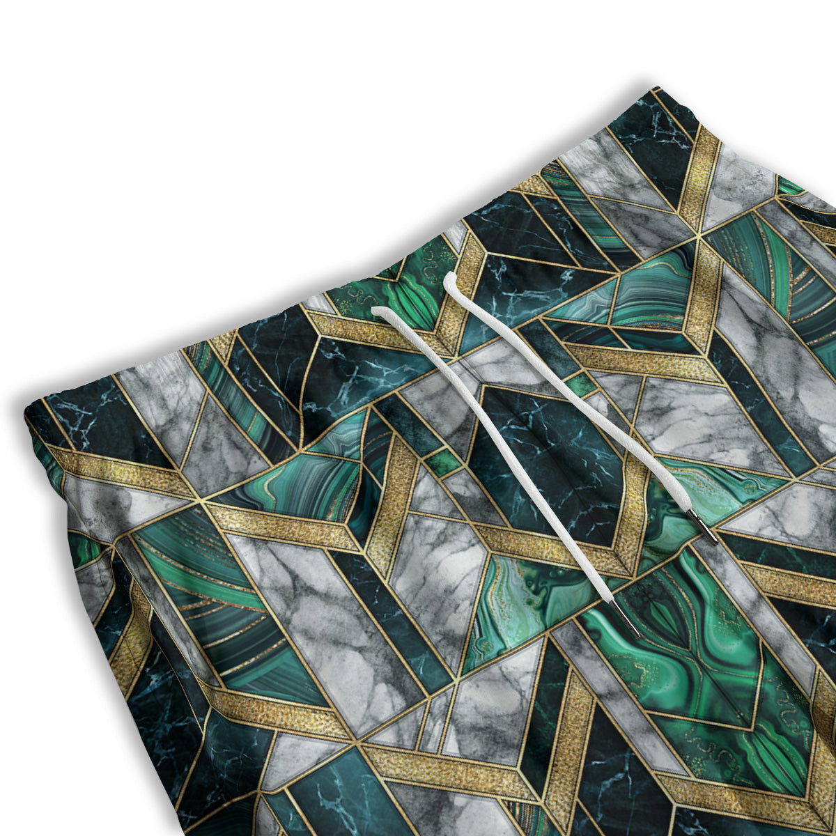 Geometric Marble Dark Green And Gold Print Pattern Men's Athletic Shorts