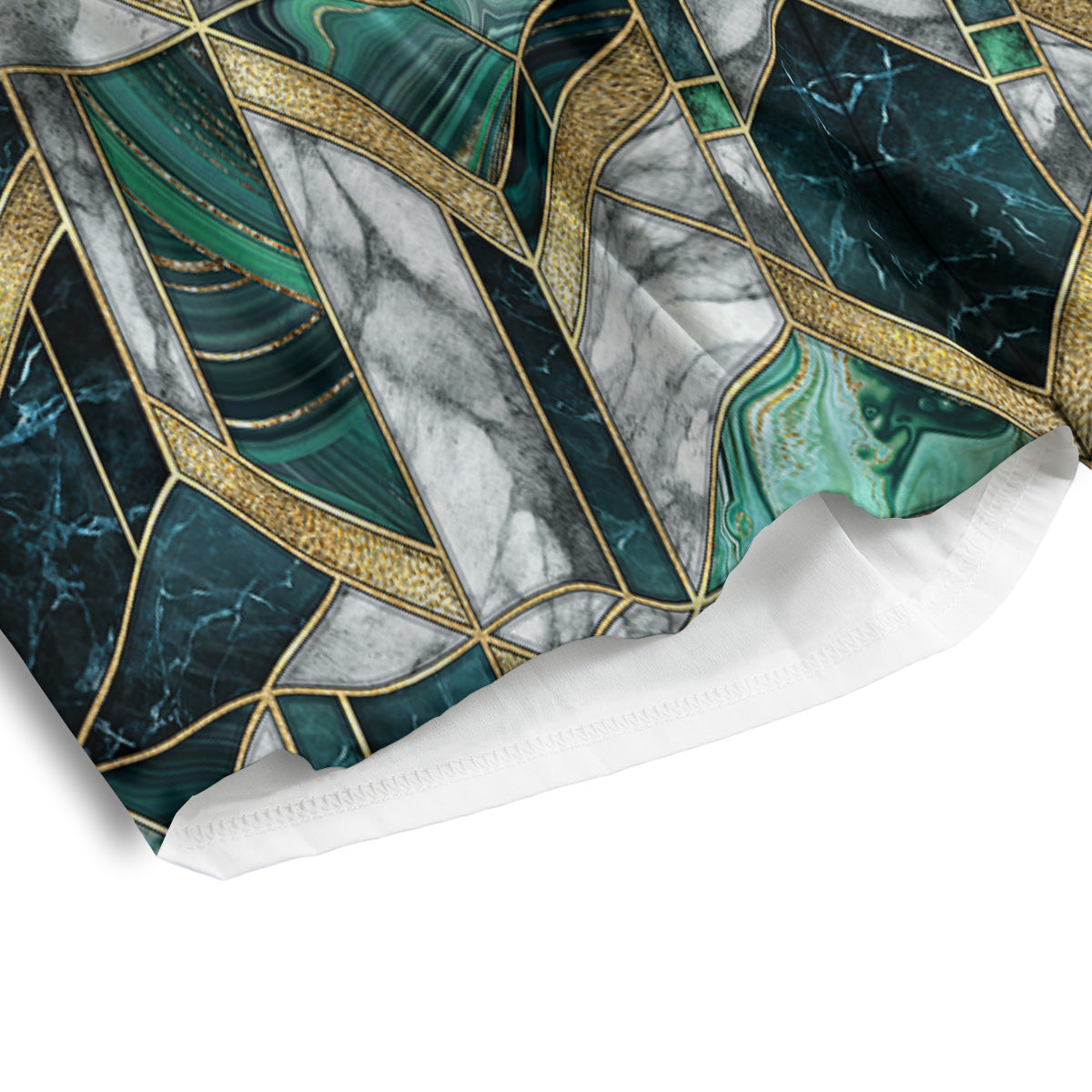 Geometric Marble Dark Green And Gold Print Pattern Men's Athletic Shorts