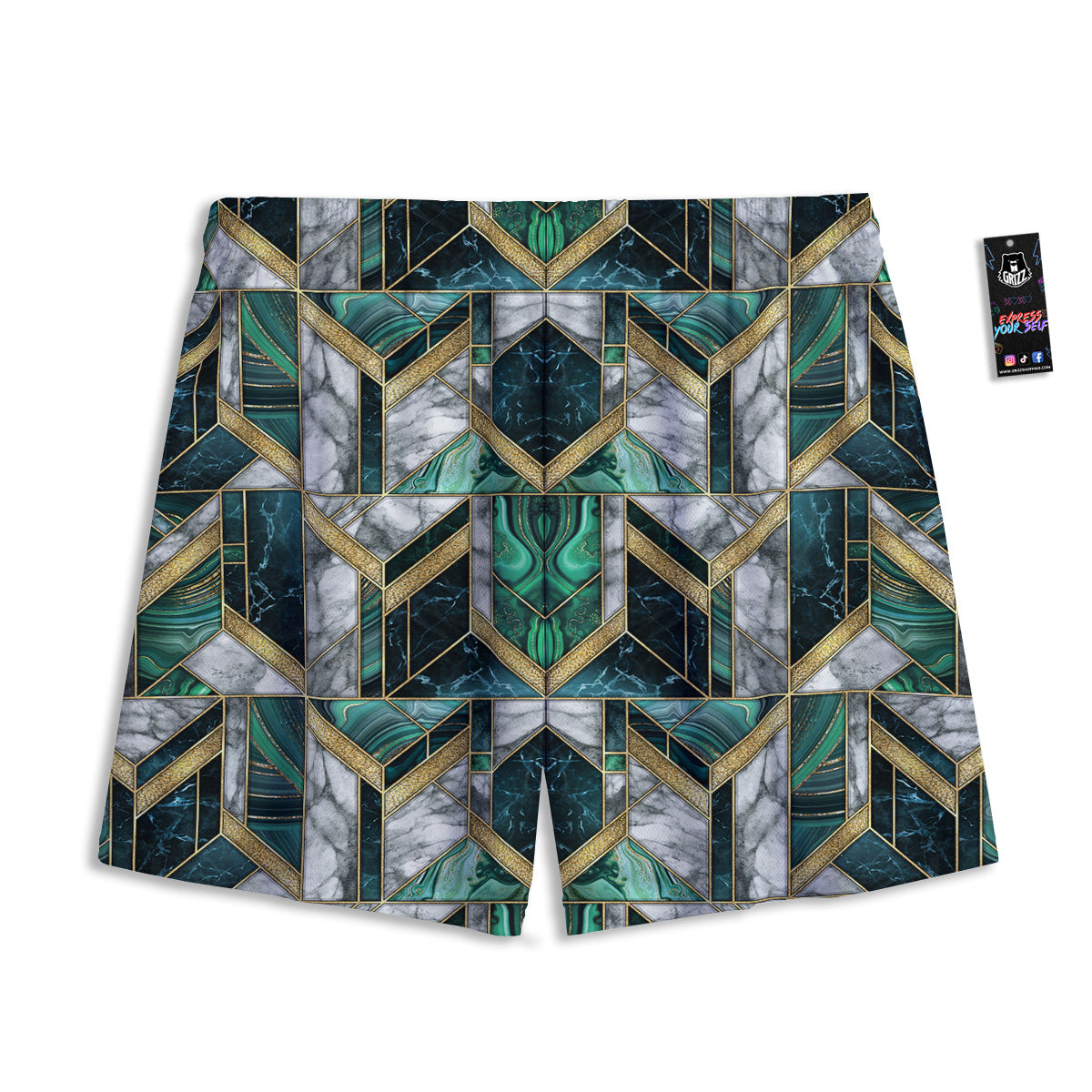 Jeans Geometric Denim Print Pattern Mesh Shorts