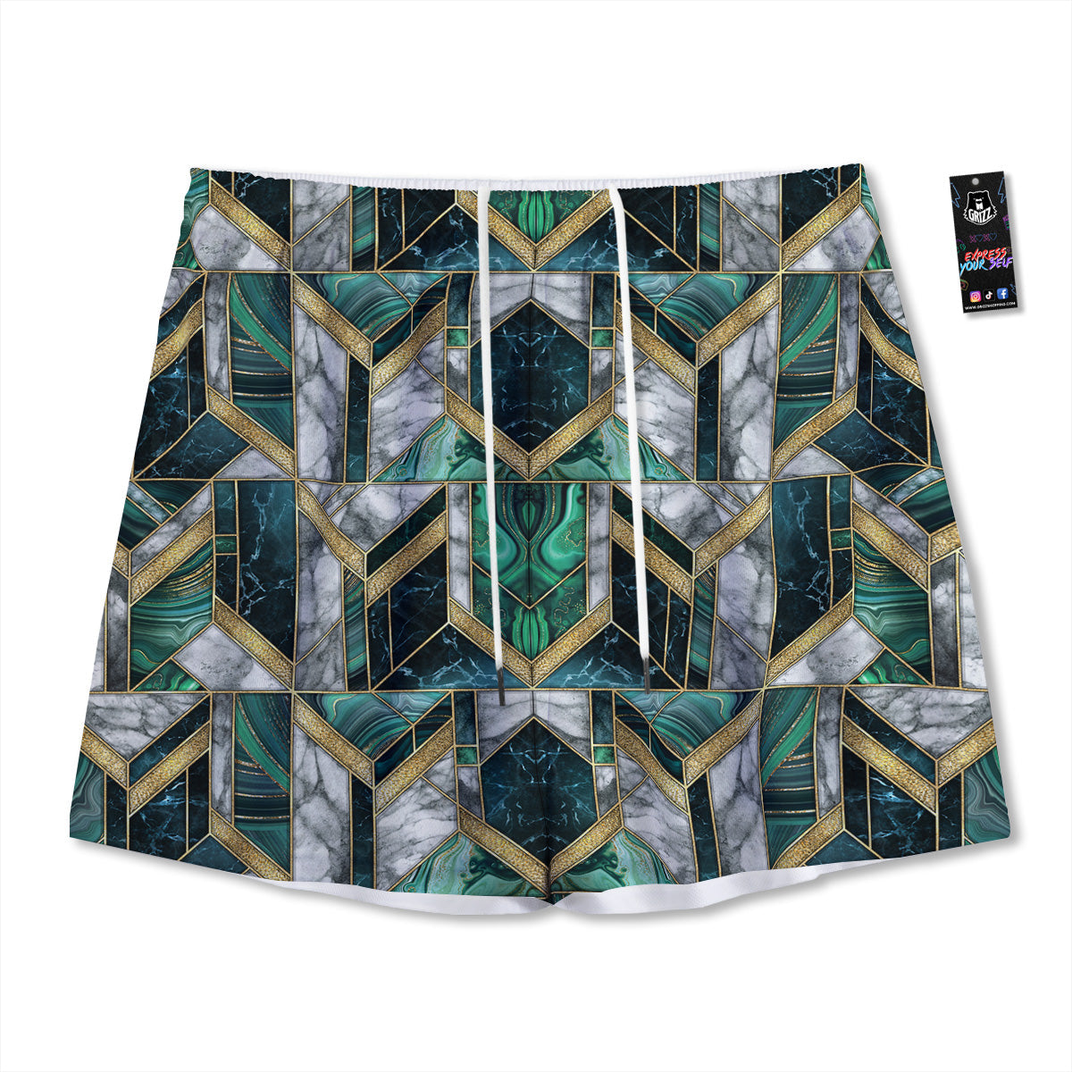 Jeans Geometric Denim Print Pattern Mesh Shorts