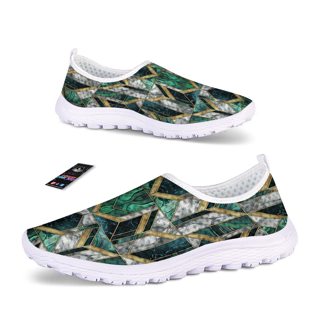Geometric Marble Dark Green And Gold Print Pattern Nurse Shoes-grizzshop