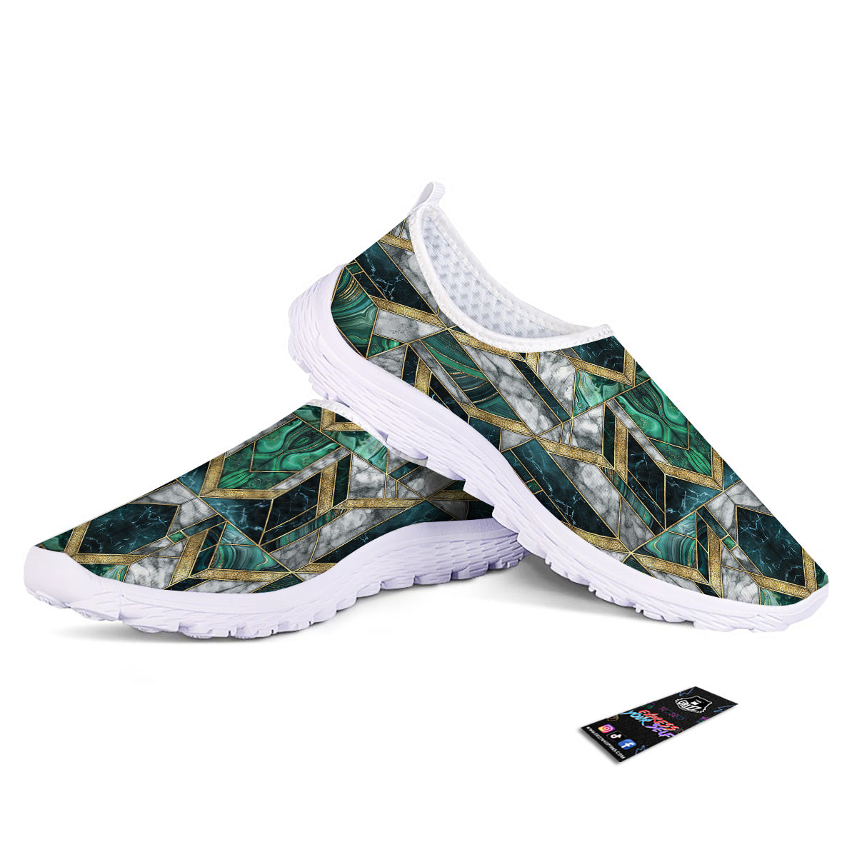 Geometric Marble Dark Green And Gold Print Pattern Nurse Shoes-grizzshop