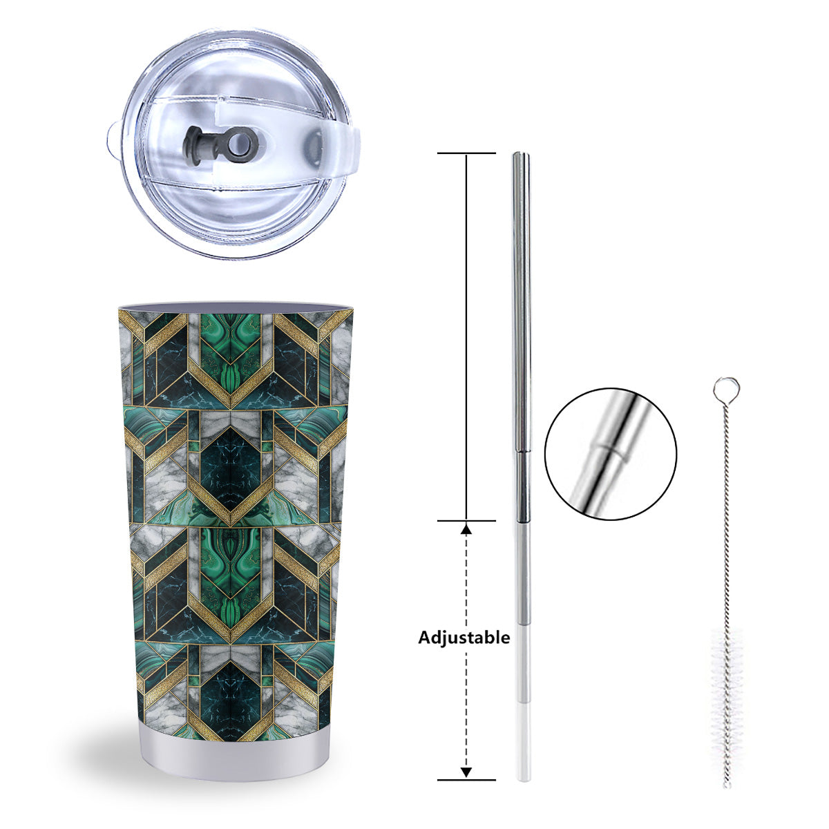 Geometric Marble Dark Green And Gold Print Pattern Tumbler-grizzshop