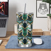 Geometric Marble Dark Green And Gold Print Pattern Tumbler-grizzshop