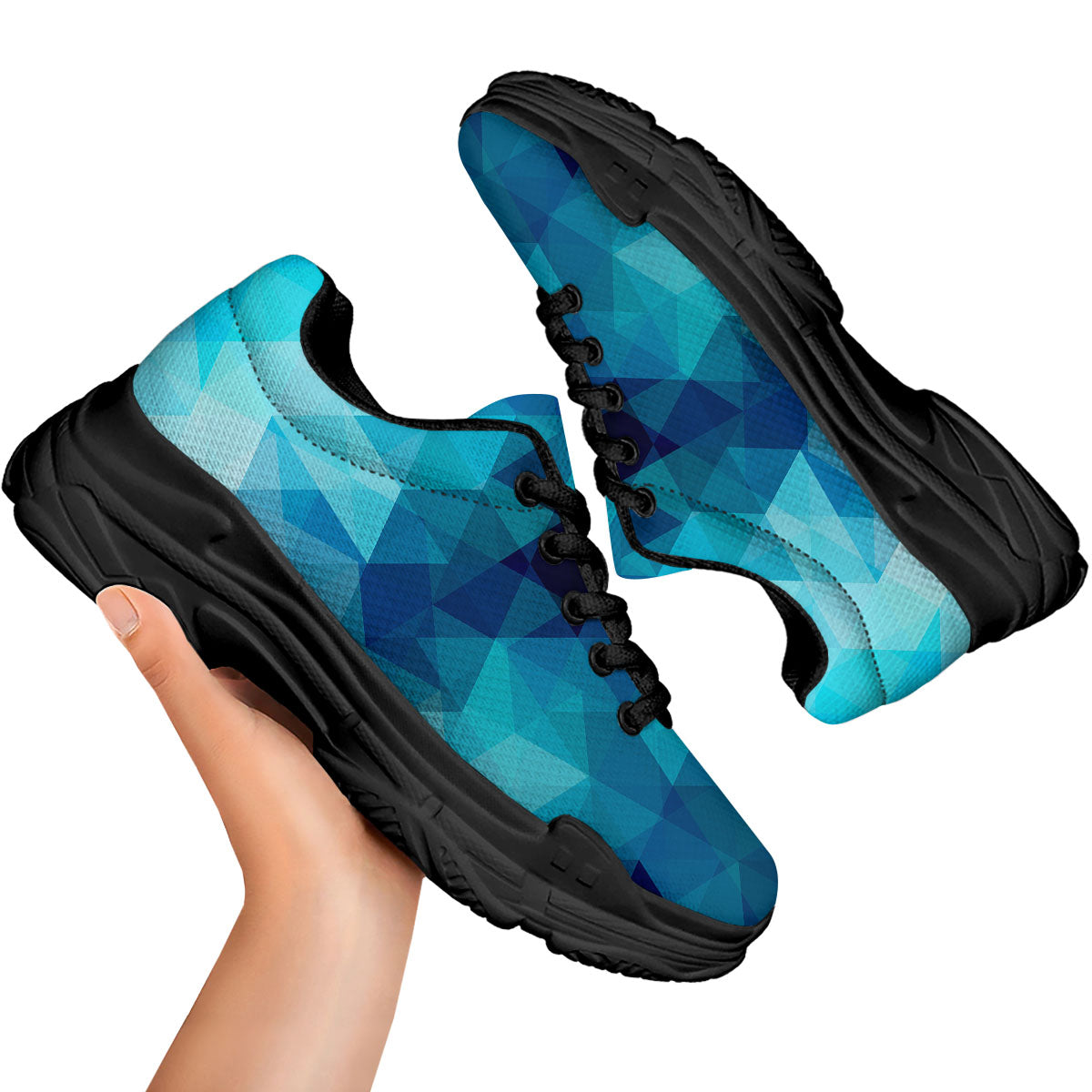 Geometric Mosaic Blue Print Black Chunky Shoes-grizzshop
