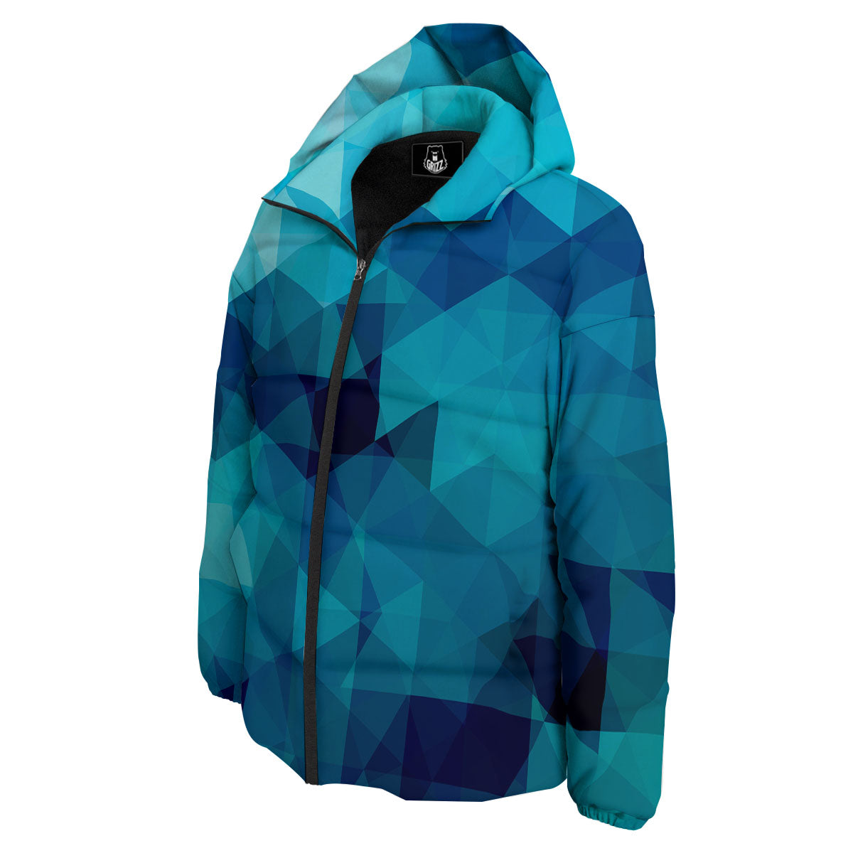 Geometric Mosaic Blue Print Down Jacket-grizzshop
