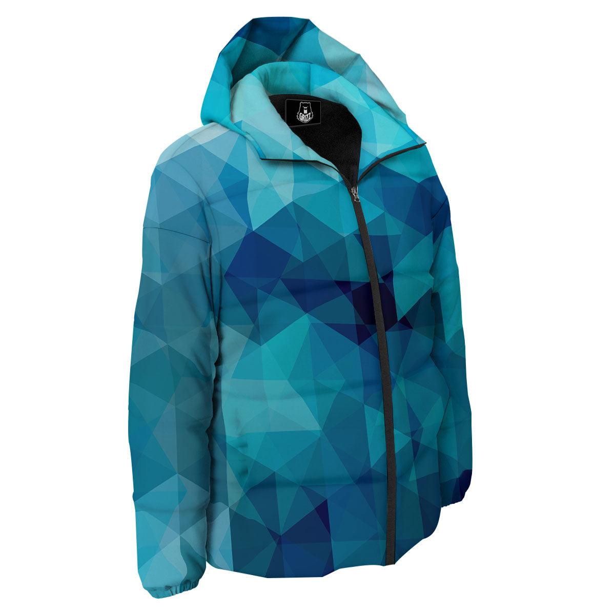 Geometric Mosaic Blue Print Down Jacket-grizzshop