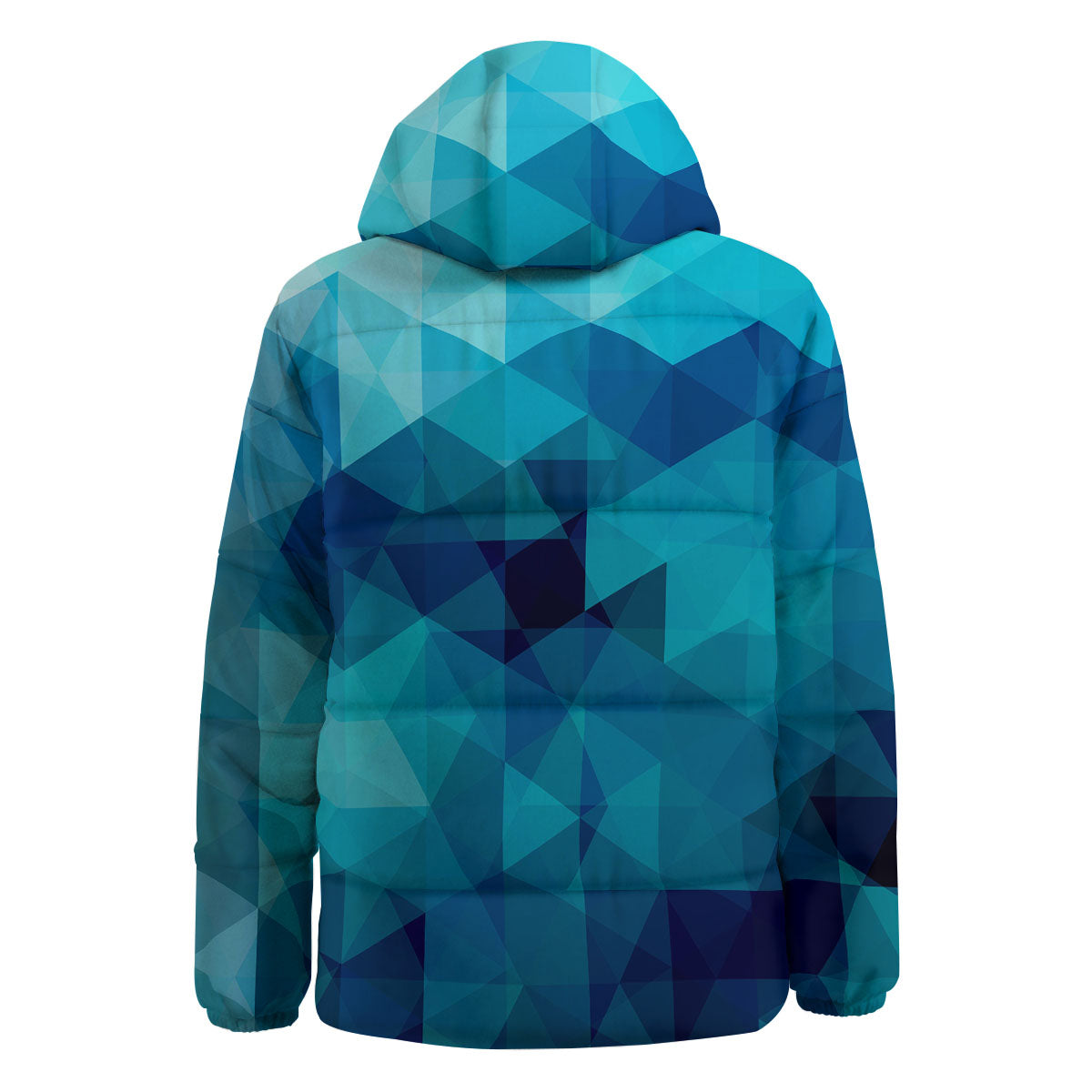 Geometric Mosaic Blue Print Down Jacket-grizzshop