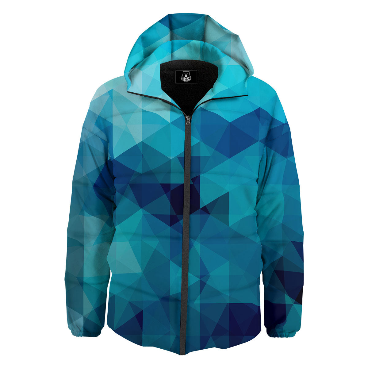 Geometric Mosaic Blue Print Down Jacket-grizzshop