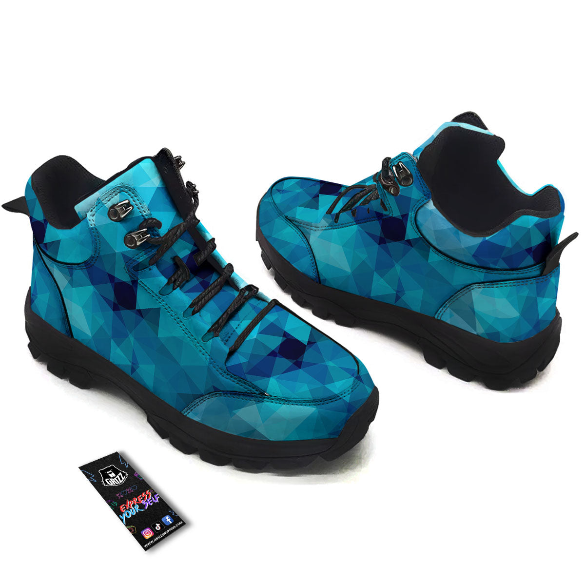Geometric Mosaic Blue Print Hiking Shoes-grizzshop