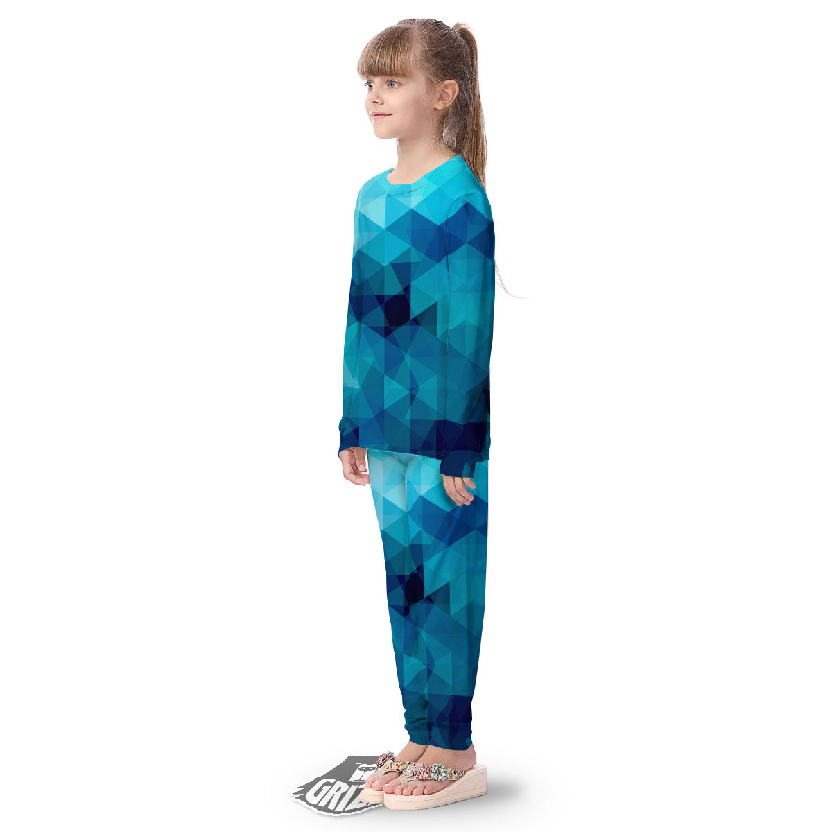 Geometric Mosaic Blue Print Kid's Pajamas-grizzshop