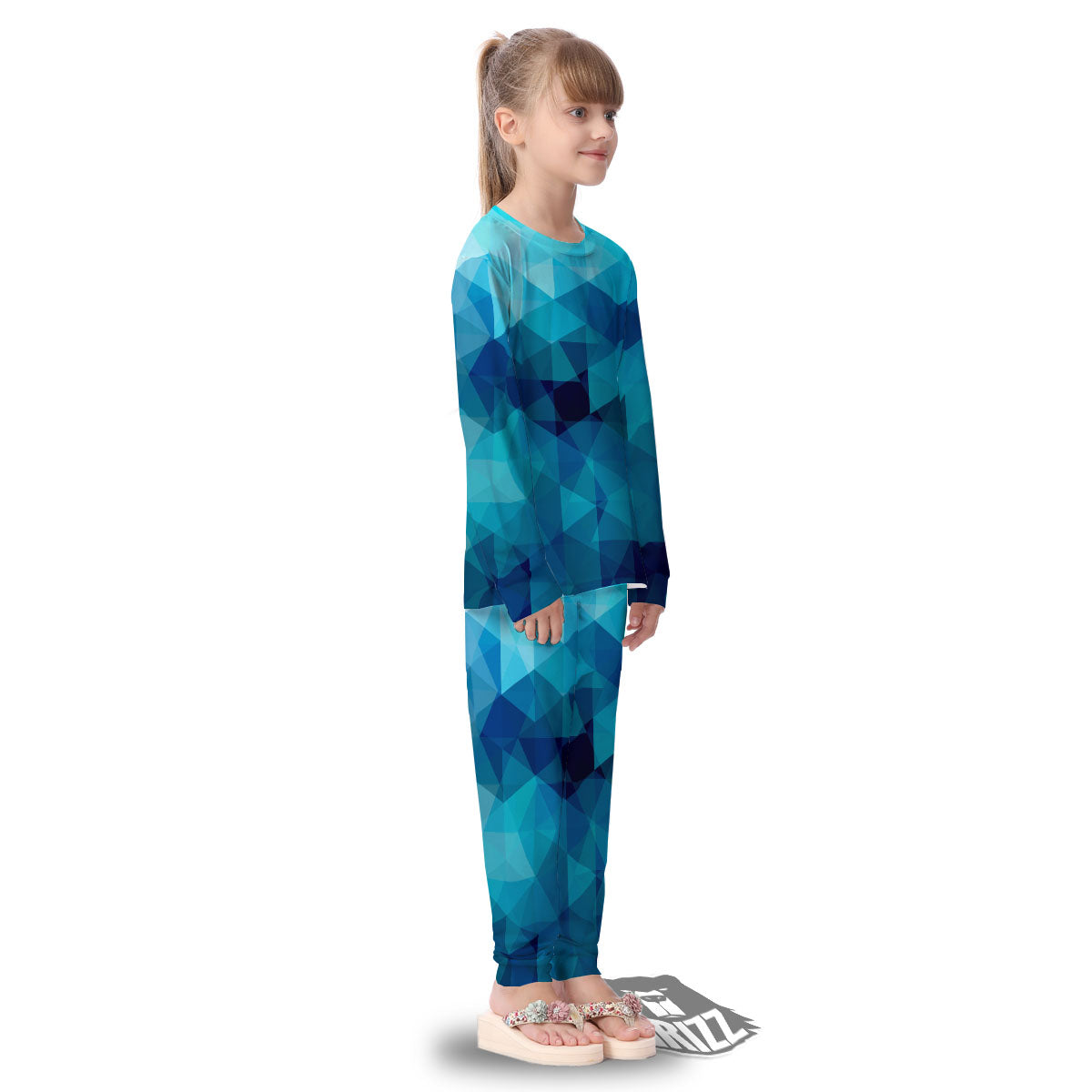 Geometric Mosaic Blue Print Kid's Pajamas-grizzshop