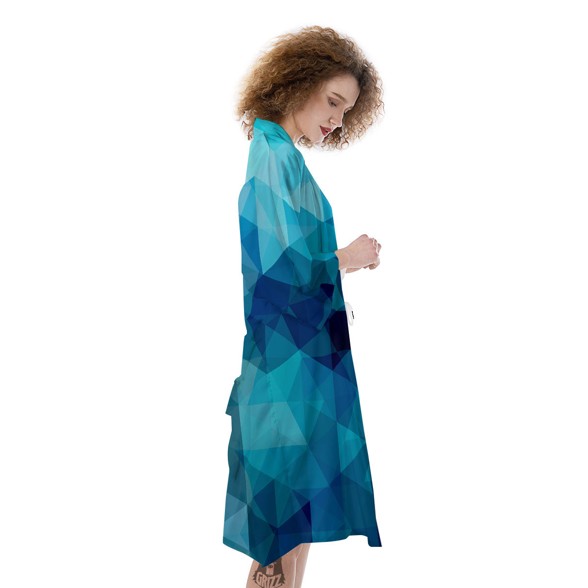 Geometric Mosaic Blue Print Kimono-grizzshop