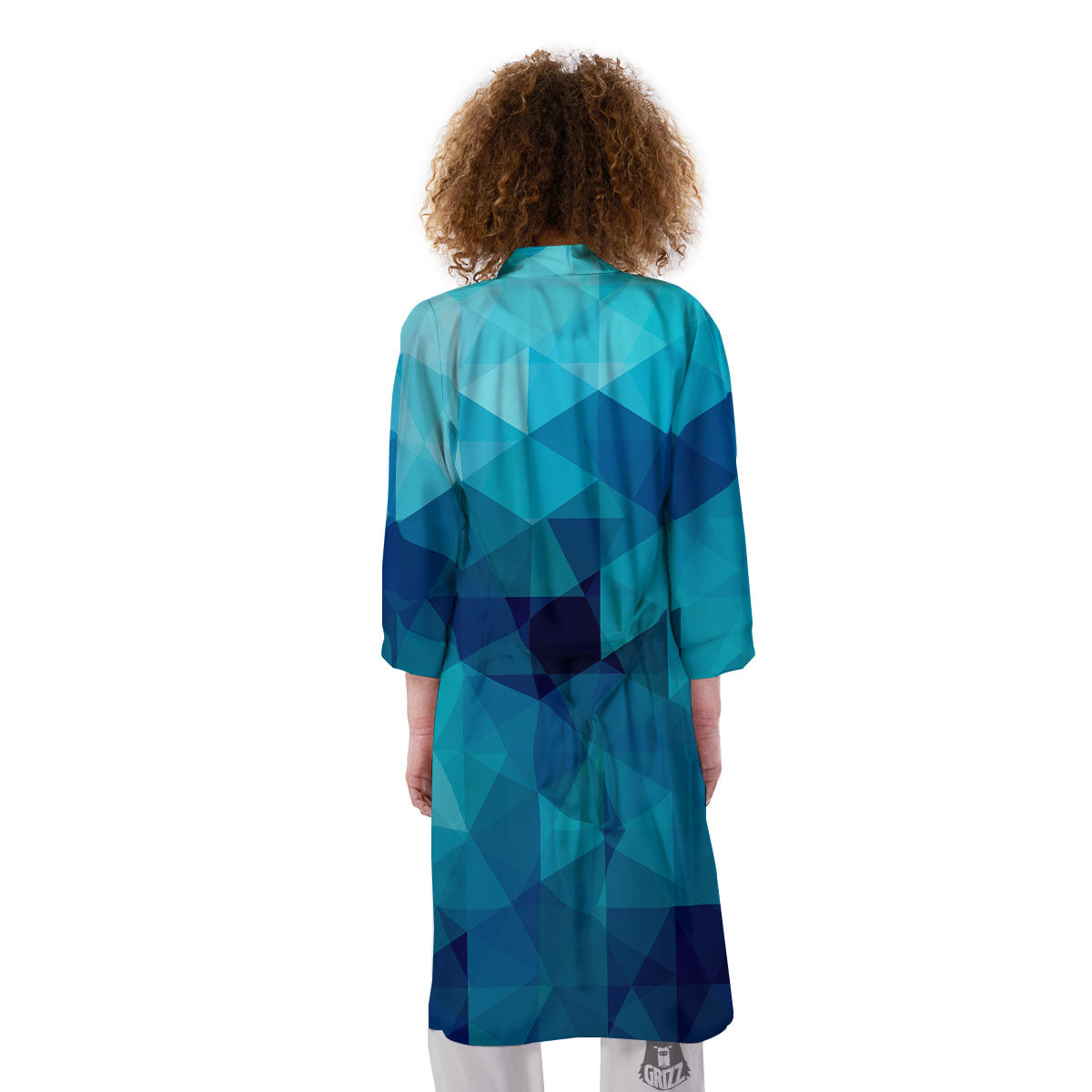 Geometric Mosaic Blue Print Kimono-grizzshop