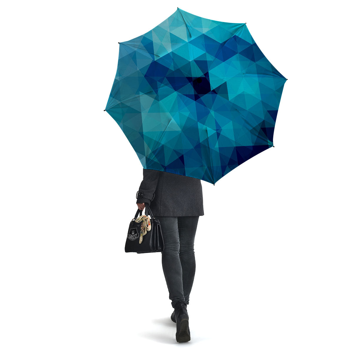 Geometric Mosaic Blue Print Umbrella-grizzshop
