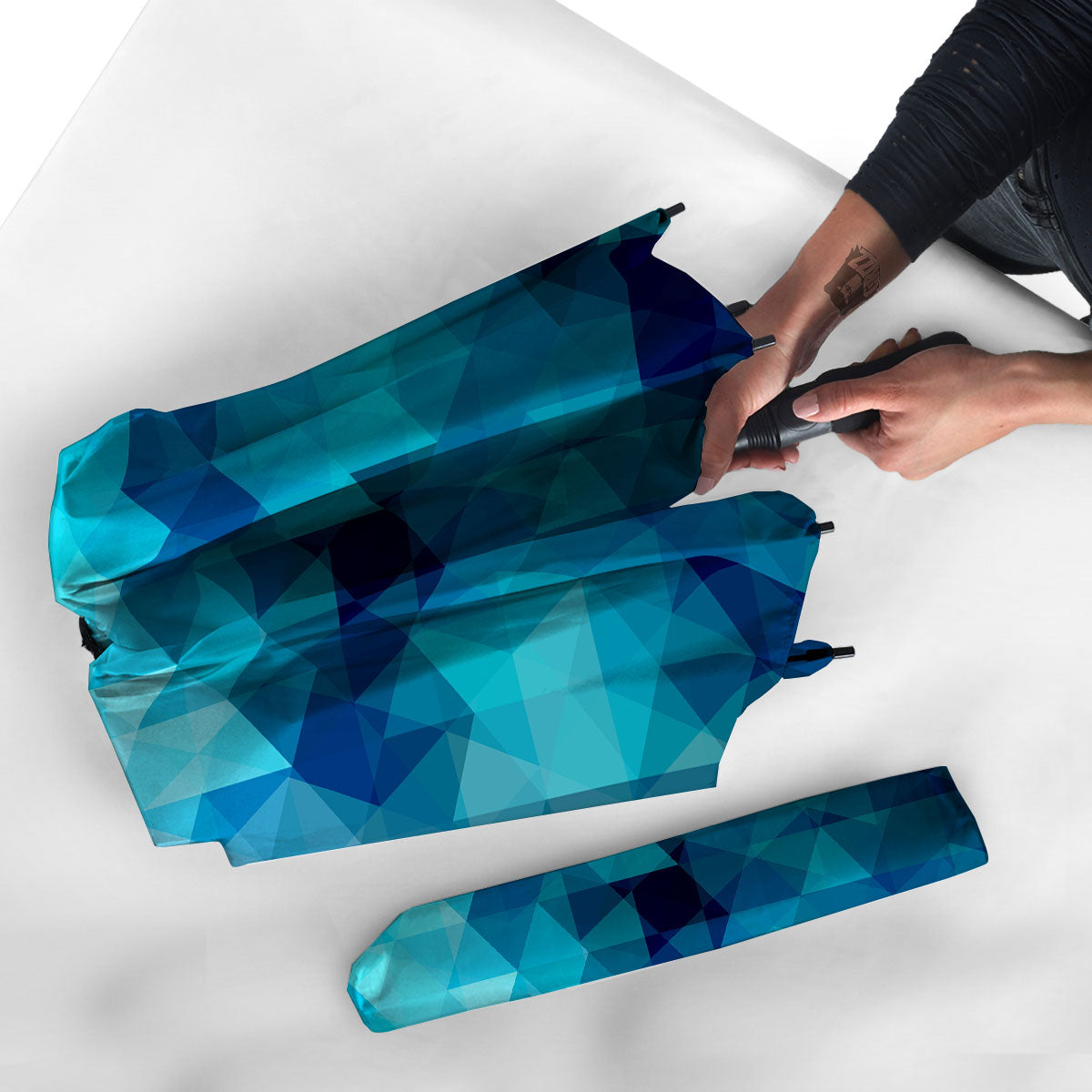 Geometric Mosaic Blue Print Umbrella-grizzshop