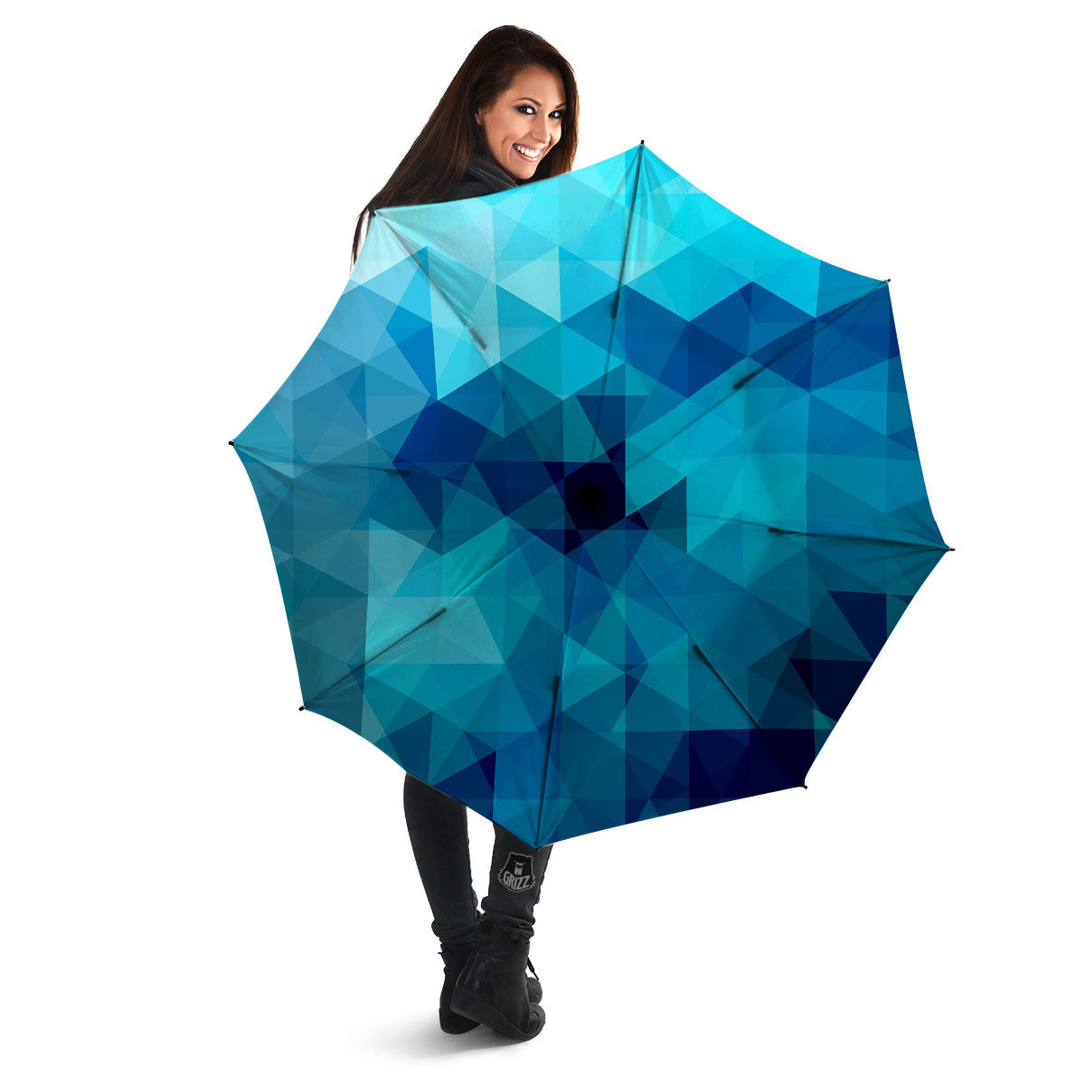 Geometric Mosaic Blue Print Umbrella-grizzshop