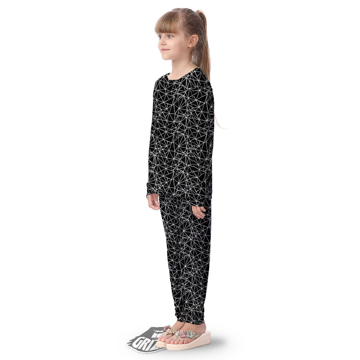 Geometric Mosaic White And Black Print Kid's Pajamas-grizzshop