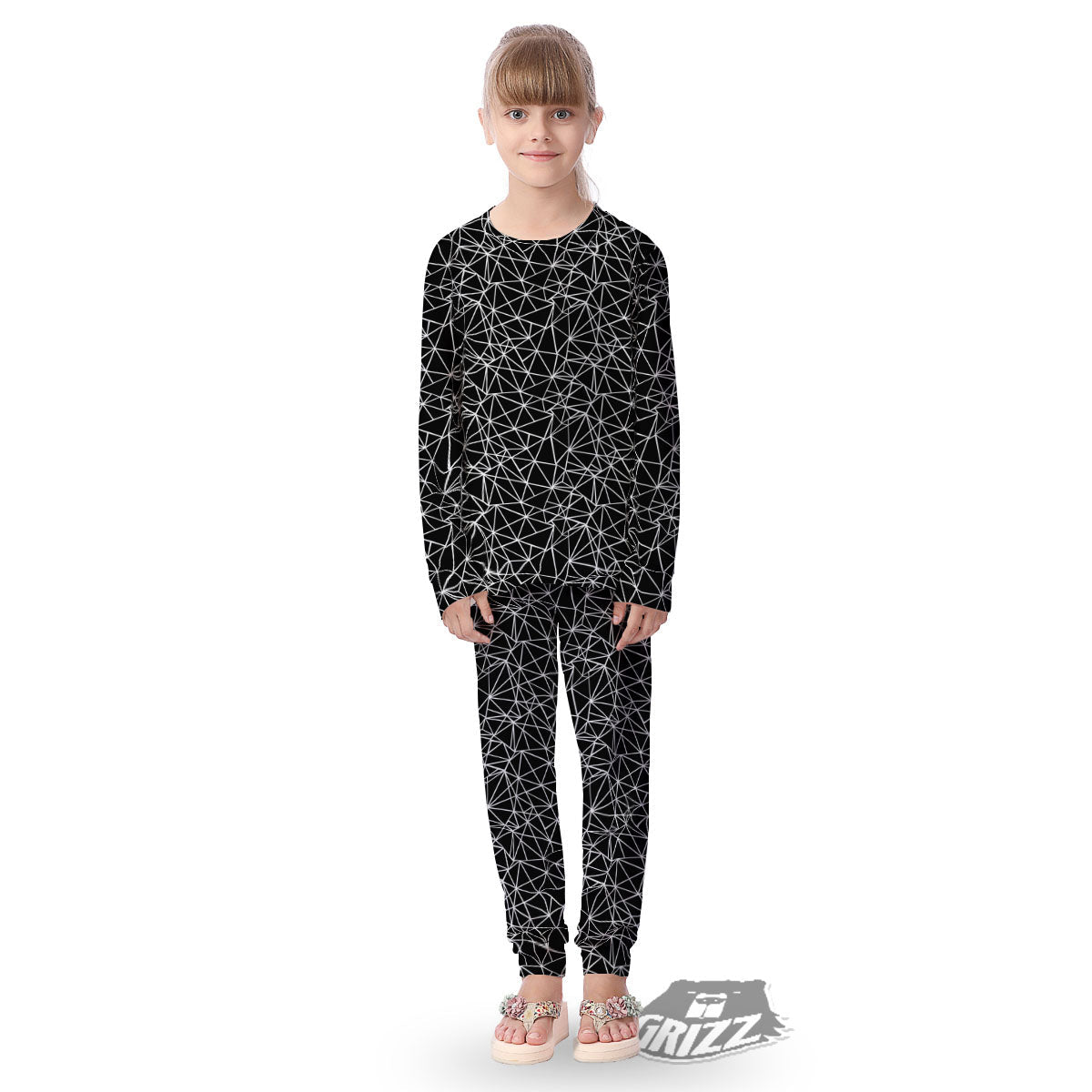 Geometric Mosaic White And Black Print Kid's Pajamas-grizzshop