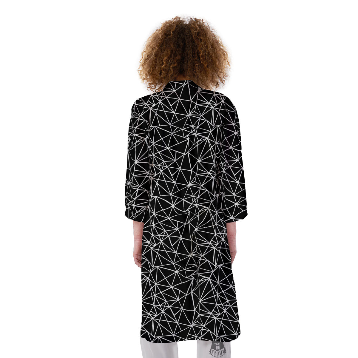 Geometric Mosaic White And Black Print Kimono-grizzshop