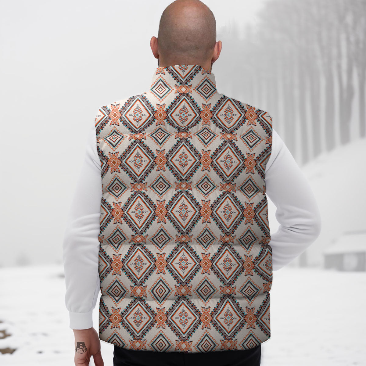 Geometric Native American Print Pattern Down Vest