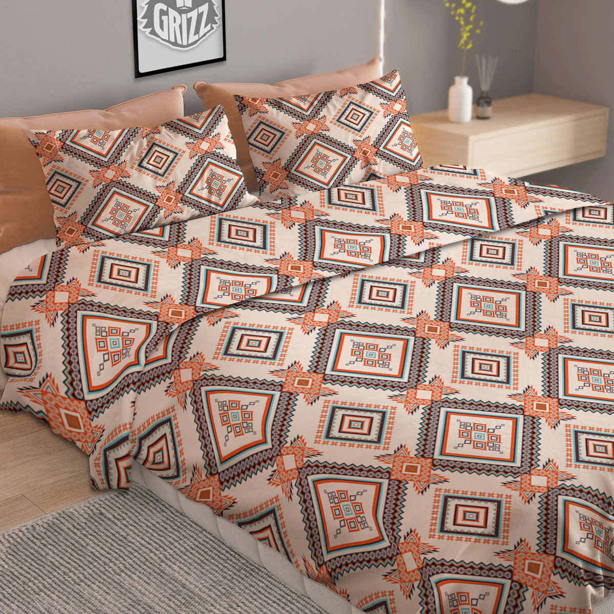 Geometric Native American Print Pattern Duvet Cover Bedding Set