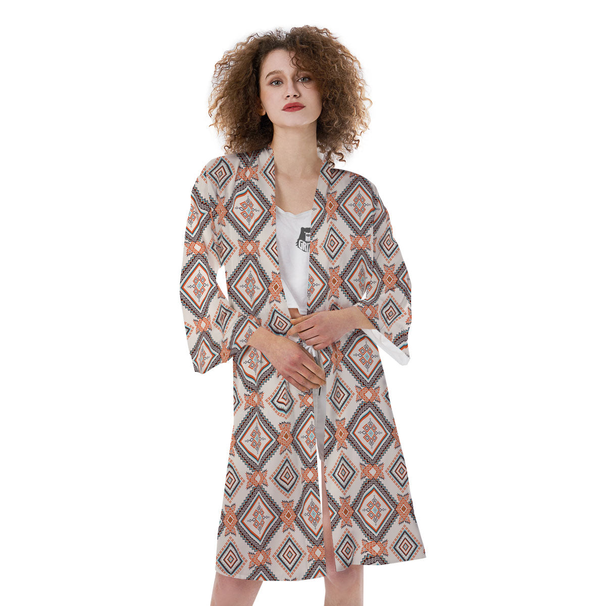 Geometric Native American Print Pattern Kimono-grizzshop