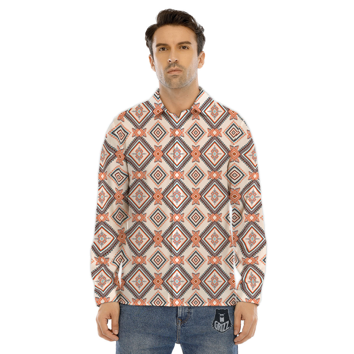 Geometric Native American Print Pattern Men's Dress Shirts-grizzshop