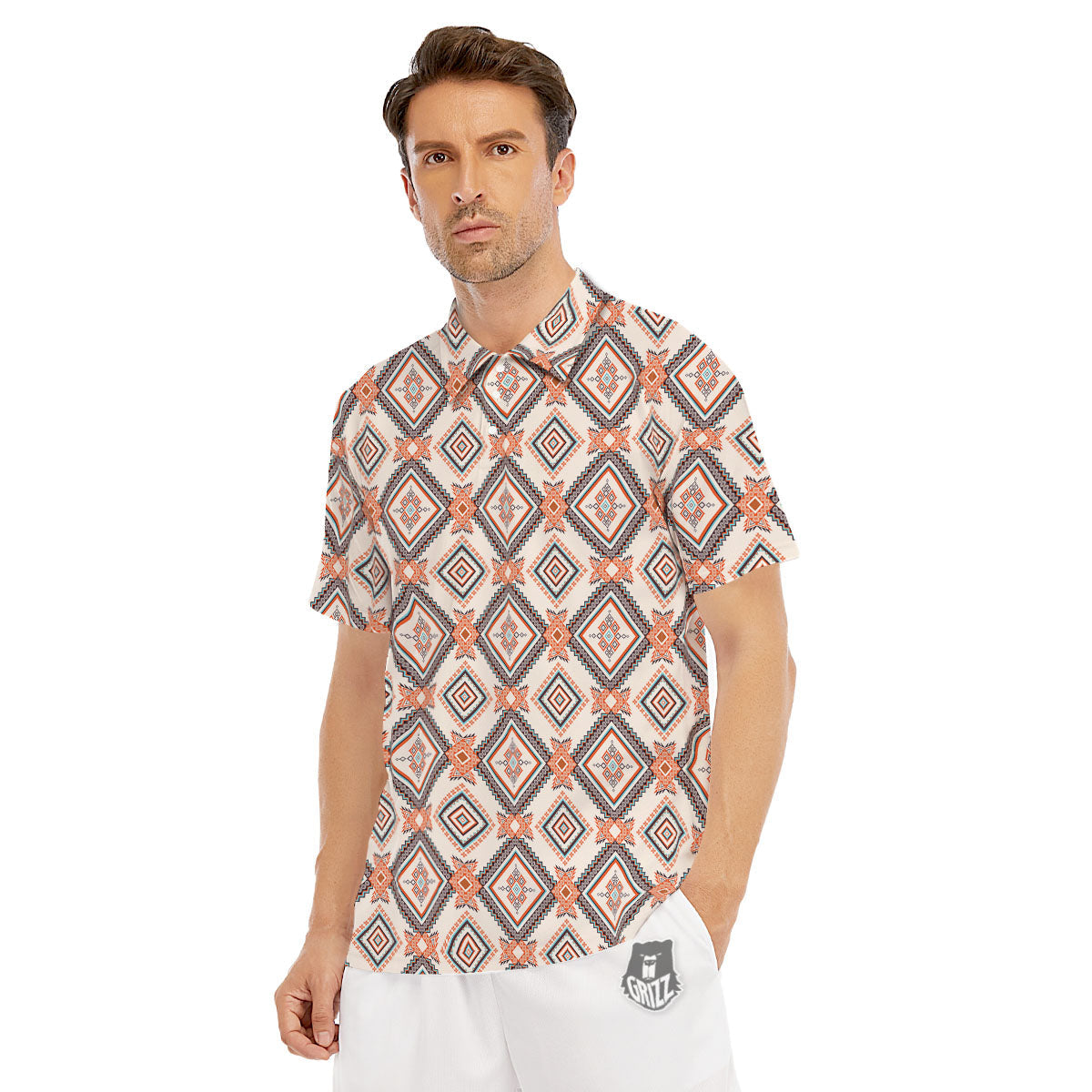 Geometric Native American Print Pattern Men's Golf Shirts-grizzshop
