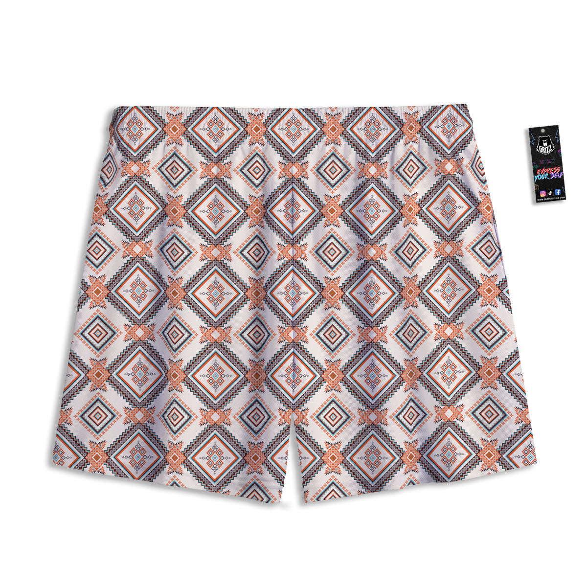 Geometric Native American Print Pattern Mesh Shorts