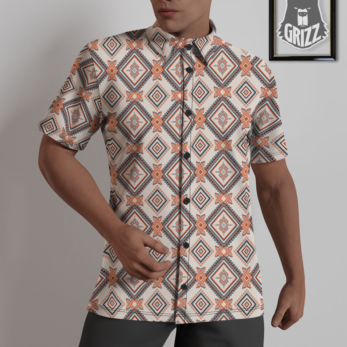Geometric Native American Print Pattern Untucked Shirts-grizzshop