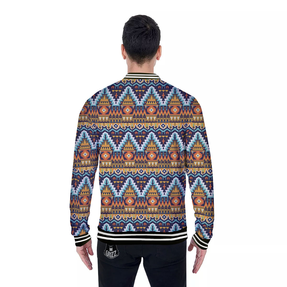 Geometric Navajo Print Pattern Baseball Jacket-grizzshop