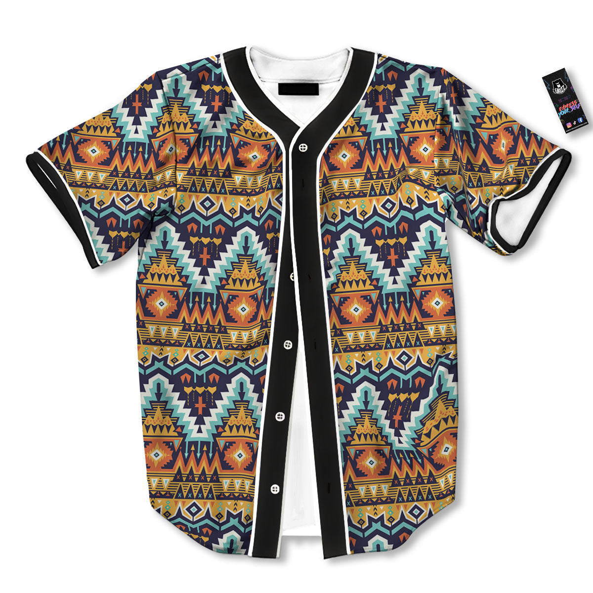 Geometric Navajo Print Pattern Baseball Jersey-grizzshop