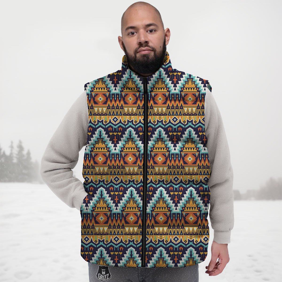 Geometric Navajo Print Pattern Down Vest