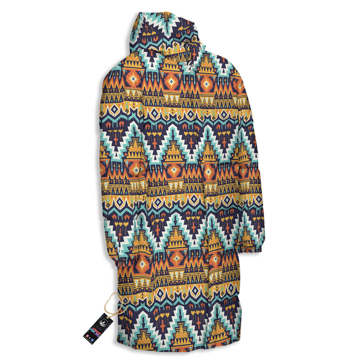 Geometric Navajo Print Pattern Long Down Jacket-grizzshop