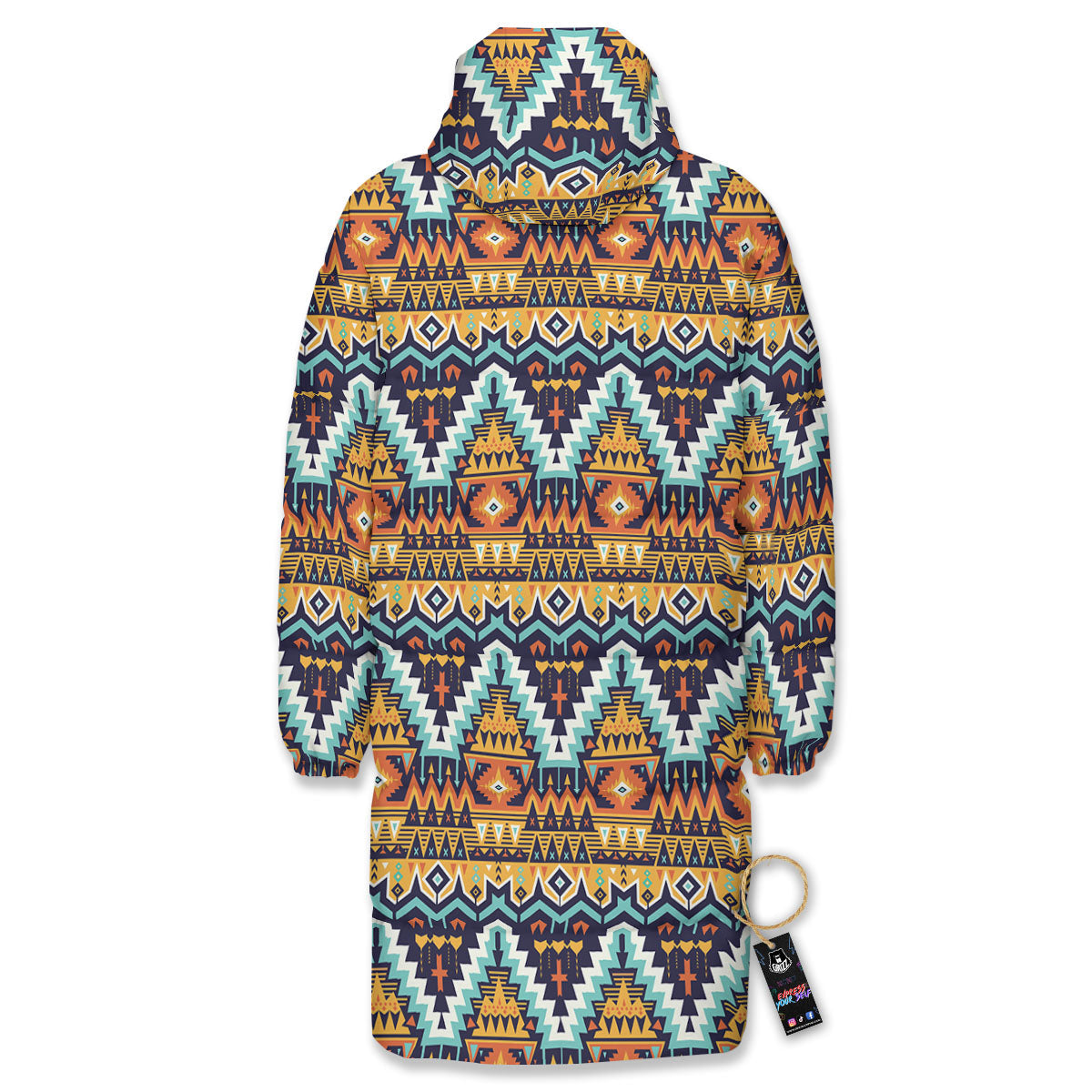 Geometric Navajo Print Pattern Long Down Jacket-grizzshop