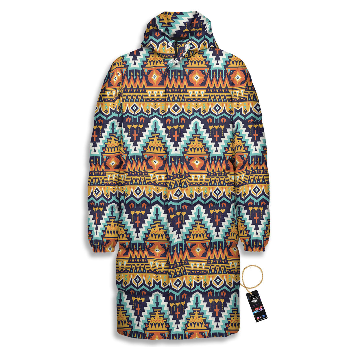 Geometric Navajo Print Pattern Long Down Jacket-grizzshop