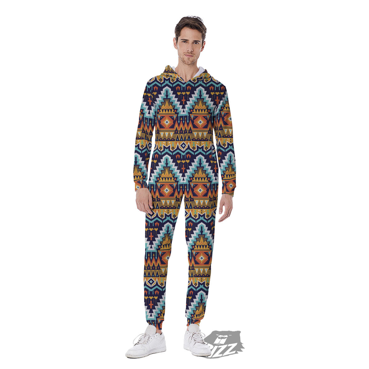Geometric Navajo Print Pattern Men's Jumpsuit-grizzshop