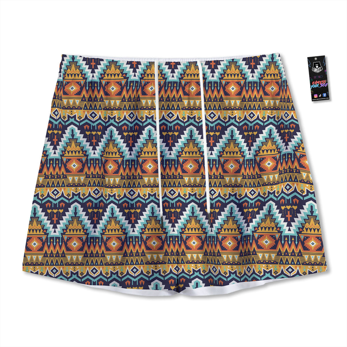 Geometric Navajo Print Pattern Mesh Shorts