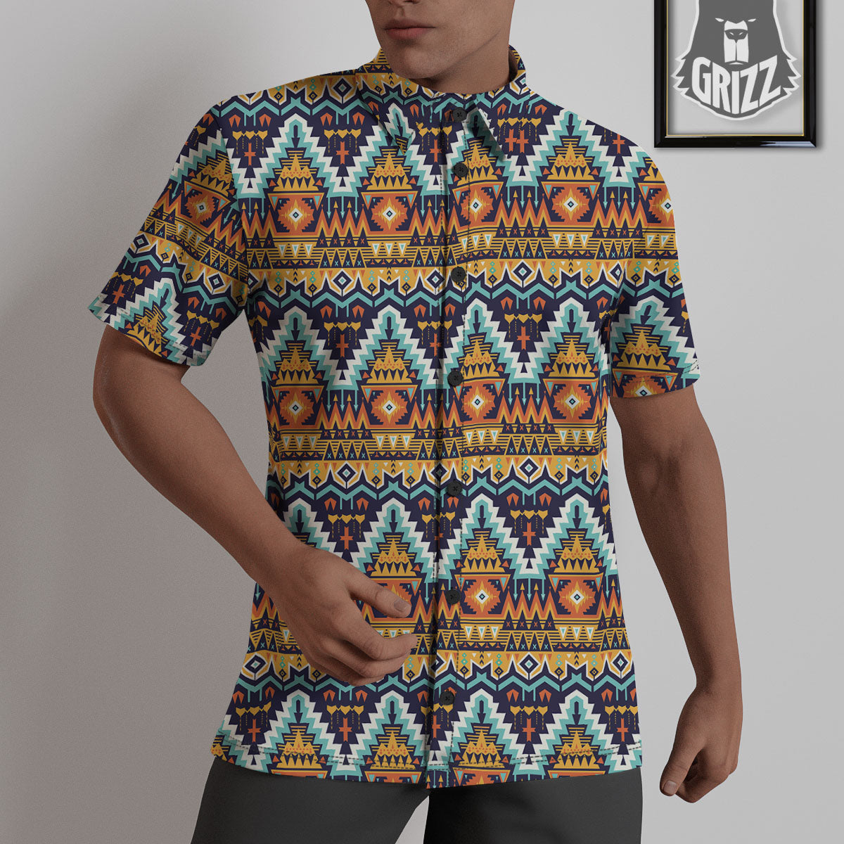 Geometric Navajo Print Pattern Untucked Shirts-grizzshop