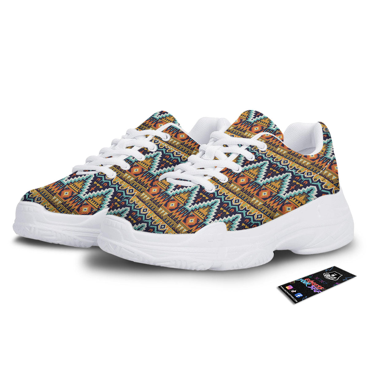 Geometric Navajo Print Pattern White Chunky Shoes-grizzshop