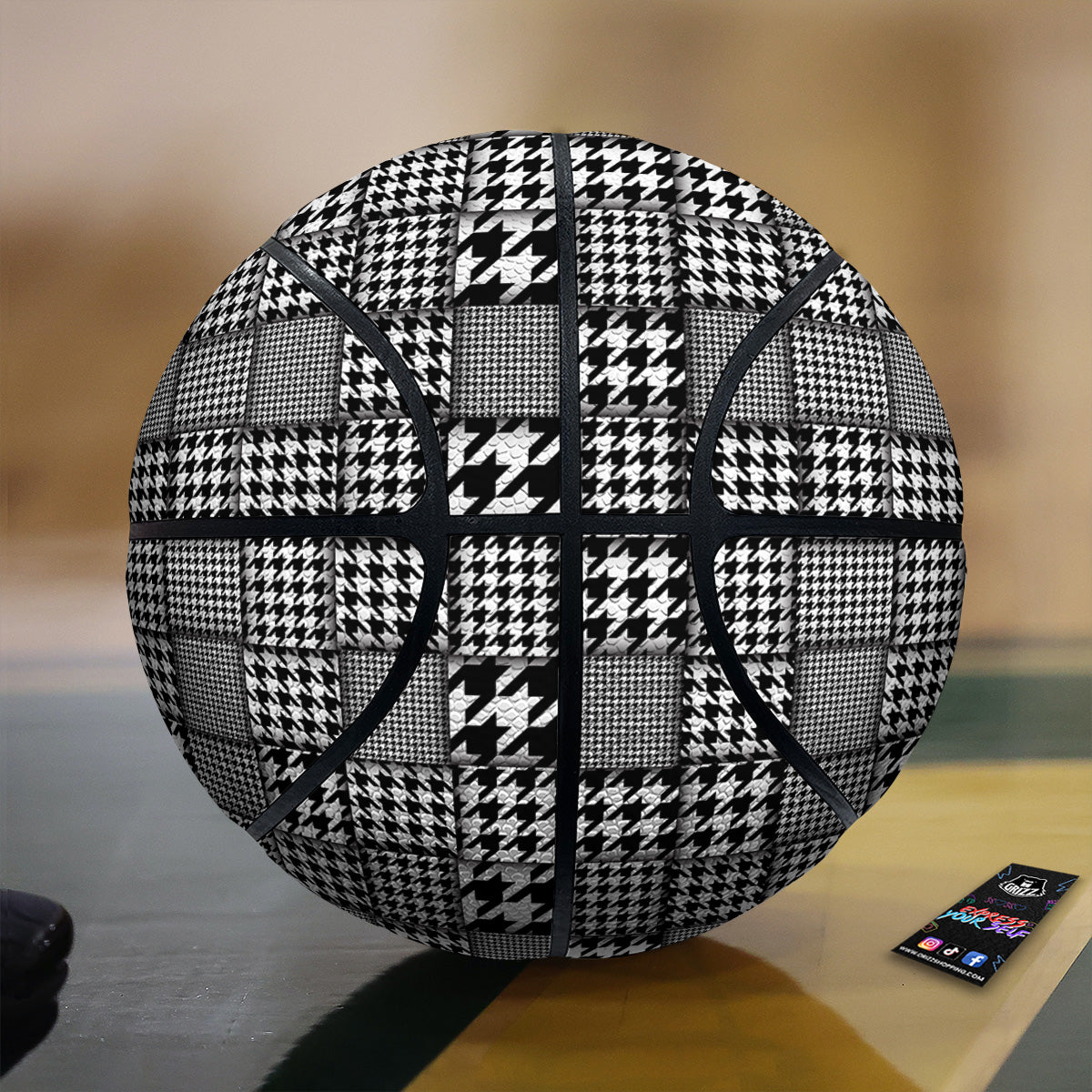 Geometric Patchwork Houndstooth Print Pattern Basketball-grizzshop