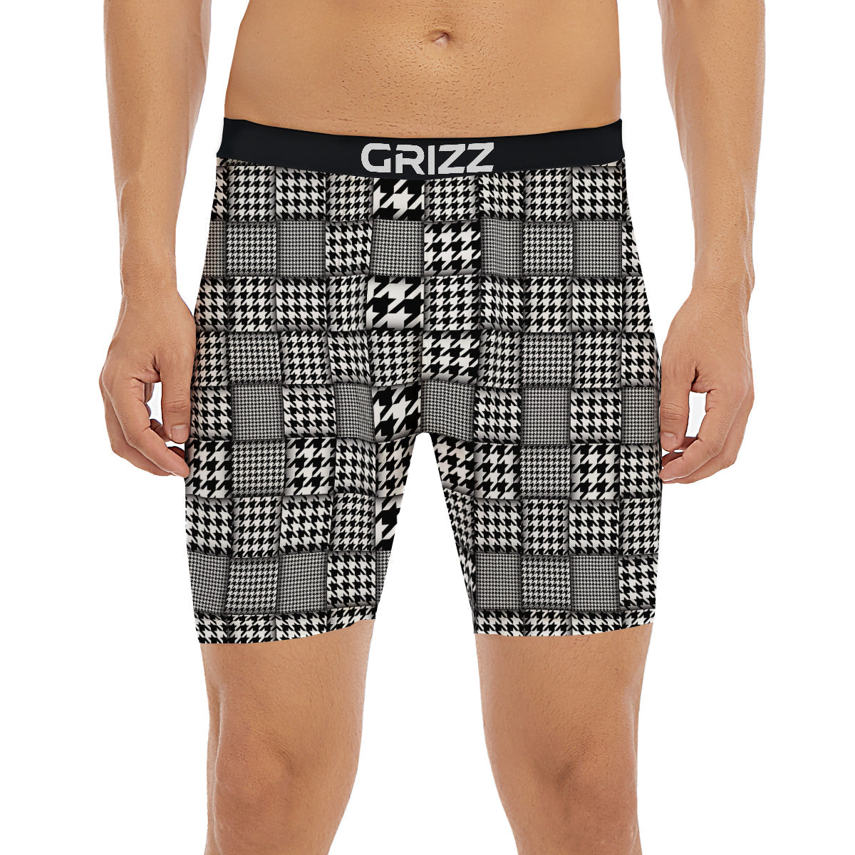 Geometric Patchwork Houndstooth Print Pattern Boxer Briefs-grizzshop