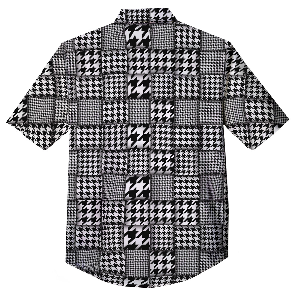 Geometric Patchwork Houndstooth Print Pattern Button Up Shirt-grizzshop