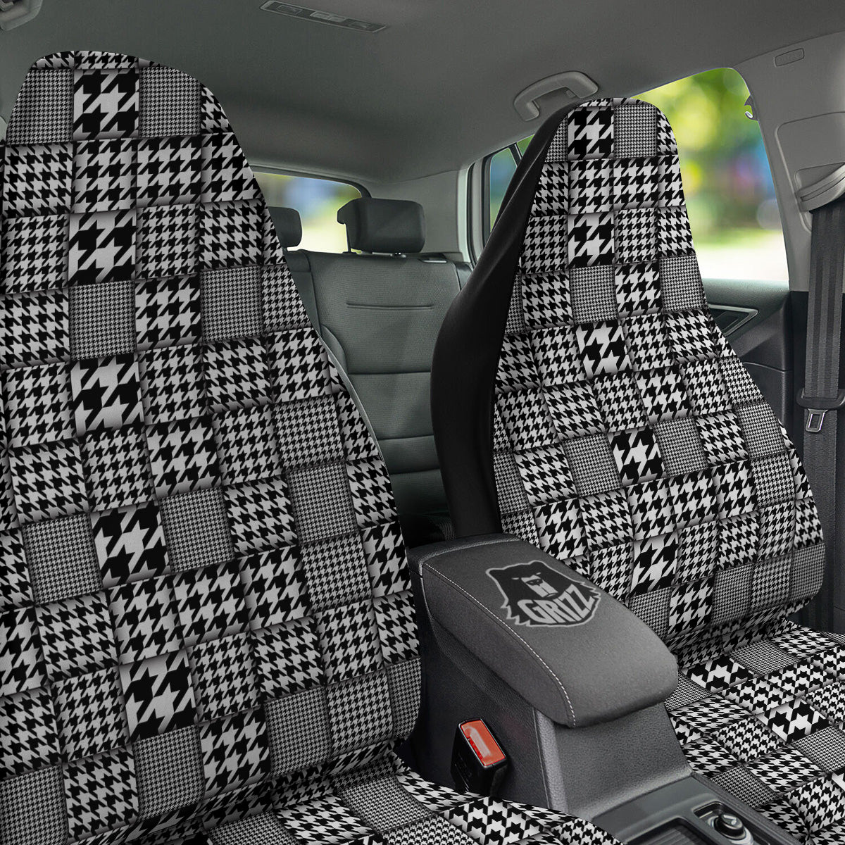 Geometric Patchwork Houndstooth Print Pattern Car Seat Covers-grizzshop